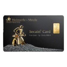 Goldbarren 1g Heimerle + Meule in Secain Card