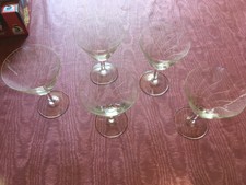 50er 60er 4+1 Retro Wein Gläser Kelche Linien Schliff Gravur zart