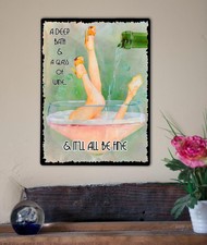 Wein Bath Pin Up Humor Retro Vintage Shabby Chic Metall Wand Sign Plaque rs46