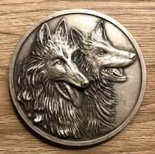 Schäferhund Typ Hund groß Metall schwere Münze Medaillon runde Skulptur