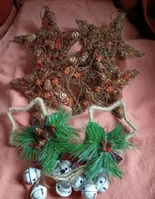 Weihnachtsdekoration Konvolut rustikale Sterne Glitzer Holzglocken Pune Kegel Vintage