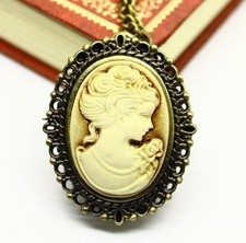 Kamee Uhr oval Tracht Gemme 80cm Kette Halskette Cameo Taschenuhr Kettenuhr