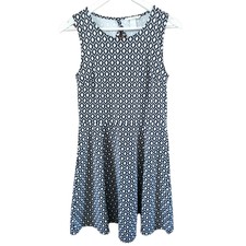 H&m Schwarzweiß rautenmuster Knielang Kleid Größe Mittel UK Größe 10