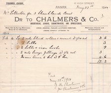 Chalmers & Co. Annan 1915 Blinde Rollen & Mounts, Eisen Haken etc Rechnung rf48630