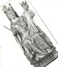 VINTAGE GEBETSBUCHKARTE - MITTELALTERLICHE GEKRÖNTE MADONNA & KINDERSTATUE - Maria Jesus 