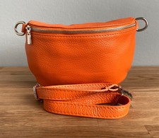 Bauchtasche Gürteltasche Tasche Orange Leder Cross Body Over Italy Damen Neu