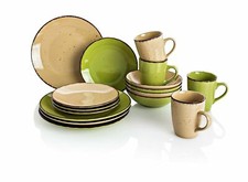 Kaffeeservice Tafelservice PURO grün/beige 16 tlg Feinsteinzeug Service Shabby 