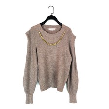 Next beige braun Statement Schulterpolster Gold Kette Halskette Strickpullover-Größe S