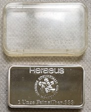 Heraeus 999er Silber Barren 1 Unze Feinsilber Dt. Einheit Brandenburger Tor 1990