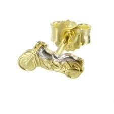 Single Einzel Motorrad Ohrstecker bicolour 333 Gold  Biker Herren Kinder