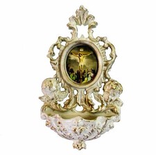 Weihwasserkessel Weiss mit 2 Schutzengel Weihwasser-Wand-Behälter Becken Gott