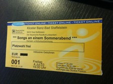 SAMMLERTICKET: SONGS  AN EINEM SOMMERABEND KLOSTER BANZ BAD STAFFELSTEIN '03  zz