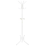 SONGMICS Garderobenständer aus Metall, stabiler Kleiderständer, Garderobe, für Kleidung, Taschen und Hüte, Höhe 178 cm, mit 12 Haken, perlweiß RCR017W01