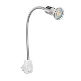 ledscom.de Steckdosenlampe LESCH Leselampe Schwanenhals, chrom/weiß, inkl. GU10 LED (warmweiß, 7,6W, 1103lm, 33°)