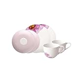 Villeroy & Boch – Rose Garden Kaffee-Service Set 6 teilig für 2 Personen Blumig, Spülmaschinenfest, Mikrowellensicher, Rosa Kaffeegeschirr, Frühstückstellern, Tassen, Untertassen, Premium Porzellan