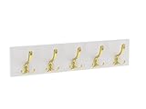 HWS FURNITURE Garderobenleisten, Kleiderhaken Wand– 65 cm – mit soliden 5 Haken Wandaufhänger, Garderobenhaken, Wandgarderobe für Flur, Ankleidezimmer, Schlafzimmer und Badezimmer (Weiß/Gold)