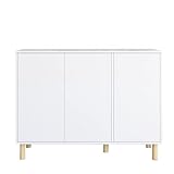 Sideboard mit 3 Türen Kommode Holz Anrichte Aufbewahrungsschrank mit verstellbaren Regalen für Wohnzimmer Schlafzimmer Flur weiß 107x40x80cm