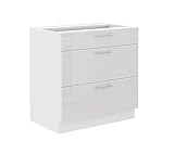 Unterschrank 80 Lara Weiß Hochglanz Küchenzeile Küchenblock Küche Soft-Close