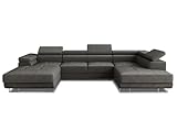 Wohnlandschaft Caris U mit Schlaffunktion und einstellbare Kopfstützen, Ecksofa mit Zwei Bettkästen, Couch, Sofa, Bettsofa (Graphit (Kronos 22), Ecksofa Links)