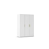 Rauch Möbel Hamilton, Kleiderschrank, Schrank, Garderobe, Organizer, 3-türig, Farbe Weiß, Holzgriff Eiche Massiv, 140x194x54cm