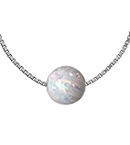 Edellis Hochwertiger runder Weißer Opal 8 mm mit weiß rhodinierter 925 Sterling Silber Venezianer Box Kette | Weiße Opal Schmuck Länge 42-48 cm (42)