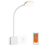 ENUOTEK LED Wandleuchte Leselampe Wand Bett Lampe Weiß mit Stecker und Fernbedienung, Helligkeit Dimmbar, 3er Beleuchtungsfarbe Einstellbar 5000K- 4000K- 3000K, Timer Automatisch Aus