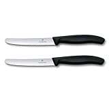 Victorinox | Küchenmesser-Set | 2 Stück Schwarz | Klingenlänge: 11cm | Extra scharfer Wellenschliff | Tafelmesser mit ergonomischen Griff