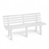 Spetebo Kunststoff Gartenbank 3-Sitzer 145 x 74 cm - weiß - Garten Sitzbank mit Rückenlehne wetterfest 200 kg Belastbarkeit - Outdoor Parkbank Terrassenbank Bank ohne Armlehne für 3 Personen