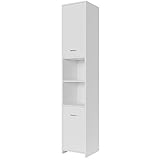 Deuba Hochschrank Bad 180 x 30 x 30cm Badschrank Badezimmerschrank Weiß 6 Fächer 2 Türen mit Magnetverschluss Schmal Hoch