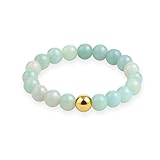 GD GOOD.designs Anti Stress Ring aus Naturstein Perlen | Elastische Amazonit Perlenringe Damen mit vergoldeter S925 Perle | Wasserfeste Anxiety Rings - Ringgröße 54-60