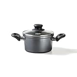 STONELINE Aluguss Kochtopf 16 cm, Kleiner Topf mit Deckel 1,6 L, Antihaft beschichtet mit echten Steinpartikeln, Kochtopf Induktion 16 cm, für alle Herdarten, Backofen, Kochen ohne Fett oder Öl, Grau