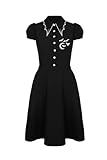 Hell Bunny Drusilla Kleid, Gothic, Vintage, schwarzer Knopfkragen, Skaterkleid, Schwarz, XS