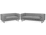 Beliani Modernes Sofa Set 2er Sofa 3er Sofa Polsterbezug Chesterfield Stil hellgrau Vissland