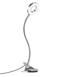 EYOCEAN LED-Leselampe, dimmbare Klemmleuchte für Bettkopfteil, Schlafzimmer, Büro, 3 Modi & 10 Dimmstufen, flexibles Klemmlicht,Inklusive CE Adapter, 8W, Silber