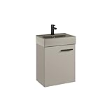 VBChome Badmöbel Set 45 cm Beige Matt Waschbecken mit Hängeschrank Badezimmerschrank mit Waschbecken Unterschrank Waschtisch 1-Türen Soft-Close Modern Elegant