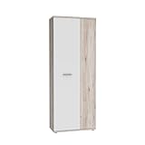 FORTE NET106 Schrank 70 180, Mehrzweckschrank klein, Staubsaugerschrank, Abstellraum, Drehtürenschrank, 2-türig mit Einlegeböden, Weiß mit Holzdekor: Sandeiche, 69 cm breit x 179 cm hoch x 35 cm tief