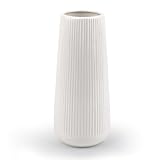 Vase aus Keramik, weiß, dekorativ, modern, mit Rillen für Blumen, Pampasgras, kleines Format für Haus, Wohnzimmer, Esstisch, Eingangsbereich, Büro
