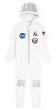 Nasa Jumpsuit Overall Kinder, Fleece Overall Kostüm Kinder und Teenager, Kuschelanzug Kinder Jungen, Einteiler Onesie Kuschelig, Geschenke für Kinder (Weiß, 13-14 Jahre)