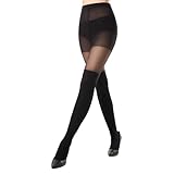 MANZI Overknee Strumpfhosen Damen Blickdichte Schwarz Strumpfhose Overknee Look Imitierte Strümpfe 20/80 Denier 1 Paar L-XL