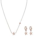Purelei® Beach Star Set – Filigrane Kette & Creolen mit Seestern-Anhängern & Korallfarbenem Schmuckstein, Edelstahl 18K Vergoldet, Schmuckset, Schmuck für Frauen (Rosegold)