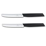 Victorinox Swiss Modern, Profi Gemüsemesser-Set, 2-teilig, Brotzeitmesser, Extra Scharfe Klinge, Wellenschliff, 11 cm, Rostfreier Stahl, schwarz