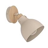 EGLO Wandlampe Arrecife, Wandleuchte für innen mit schwenkbarem Spot, Wandspot aus Holz in Natur und Metall in Sandfarben, Wand Lampe für Wohnzimmer und Flur, E27 Fassung