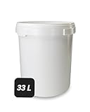 Trevendo 33 Liter Hobbock mit Deckel und Griffmulde, lebensmittelecht - luftdicht - stabil - stapelbar - Leereimer zur sicheren Lagerung inkl. Trevendo Beschriftungsetikett