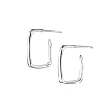 Reffeer Offene Creolen aus massivem 925er-Sterlingsilber für Damen, Ohrringe, quadratische Pfosten-Creolen-Ohrstecker (A-Silber)