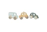 Jollein Holzautos – 3er-Set Spielautos – On The Go – Baby Spielzeug aus Holz – Auto, Taxi & Bus – Fördert Fantasie & Motorik – Holzspielzeug – Gelb/Grün/Mint