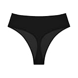 Annbon High Waisted Thong Bikini Bottoms for Women Rave Bottoms High Cut Bathing Suit Swimsuit Bottoms, Schwarz, Large