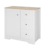 Sideboard Kommode mit 3 Schubladen und 1 Tür Aufbewahrungschrank für Küche Wohnzimmer Flur Buffet weiß 80x40x77cm, PB032