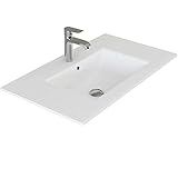 VILSTEIN® Keramik Waschbecken Eckig [100CM] - Aufsatz - & Einbauwaschbecken für Badezimmer & Gäste WC - Einbauwaschbecken Bad - Waschbecken Einsatz - Handwaschbecken für Waschtisch - Bathroom Sink