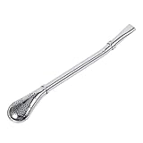 Hominas Trinkhalme Löffel, 1 Pcs Wiederverwendbare Filterlöffel Edelstahl Strohhalme Löffel Rührer Trinklöffel Gebogener Glatter Fluss für Tee Lieblingsgetränke Kaffee Küche, Silber 15,7 x 2,2 cm