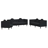 vidaXL Sofagarnitur 3-TLG., Sessel Couch Sofa für Wohnzimmer, Loungesofa Polstersofa mit Kissen, Couchgarnitur Sitzmöbel, Modern, Schwarz Samt